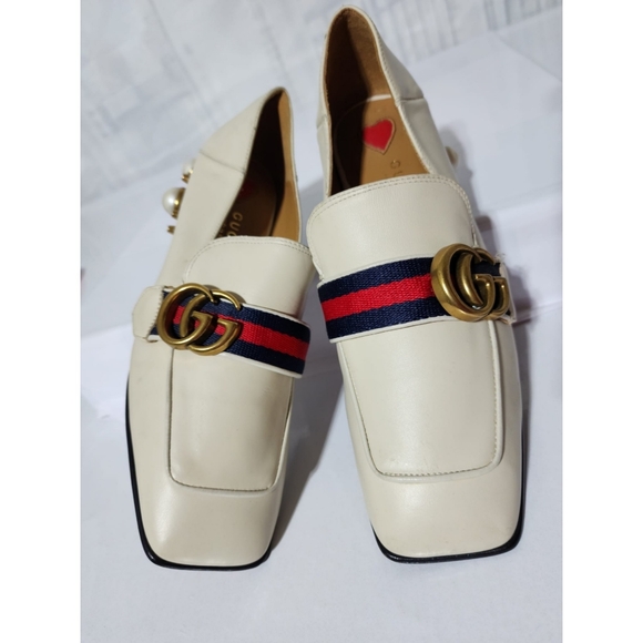 Gucci Peyton GG Sylvie Pearl Studded Loafer White Size 36 - Picture 7 of 14